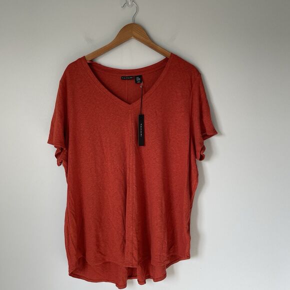Tahari Tops - Tahari 100% Linen Blouse Top V Neck Short Sleeve Burnt Orange Women's Size 3X